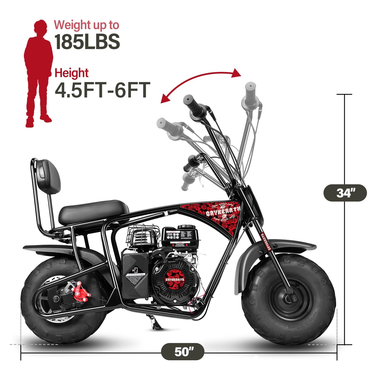 Oryxearth 99CC 4-Stroke Mini Bike, Gas Powered Bike W/EPA Approved Engine Mini Dirt Bike with Off-Road Tire for Kids, Speed Up 28 Mph, W/LED Headlight, Goggles, Gloves & Neck Gaiter
