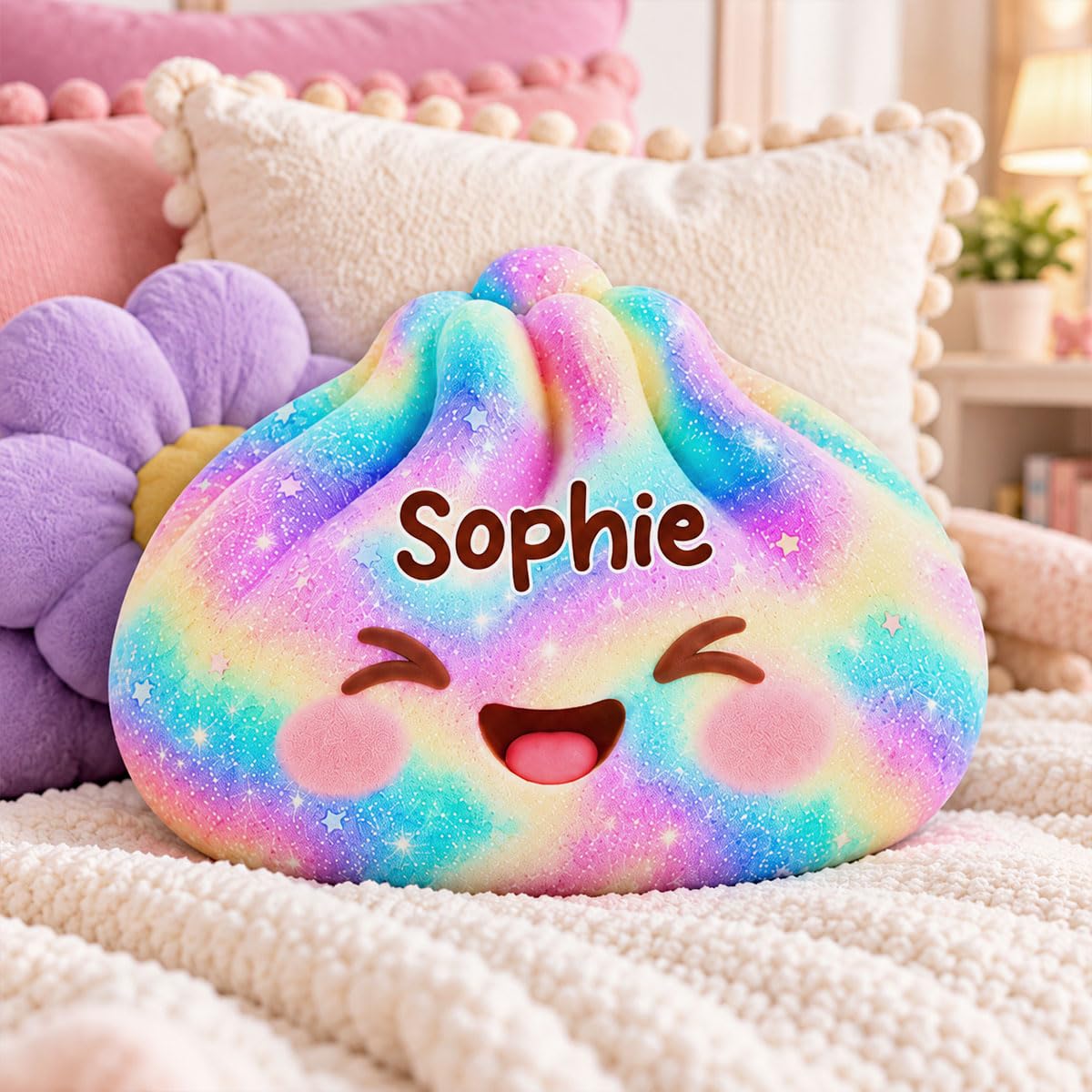 Pawsionate Custom Rainbow Dumpling Pillow, Cute Kawaii Plush Stuffed Gifts