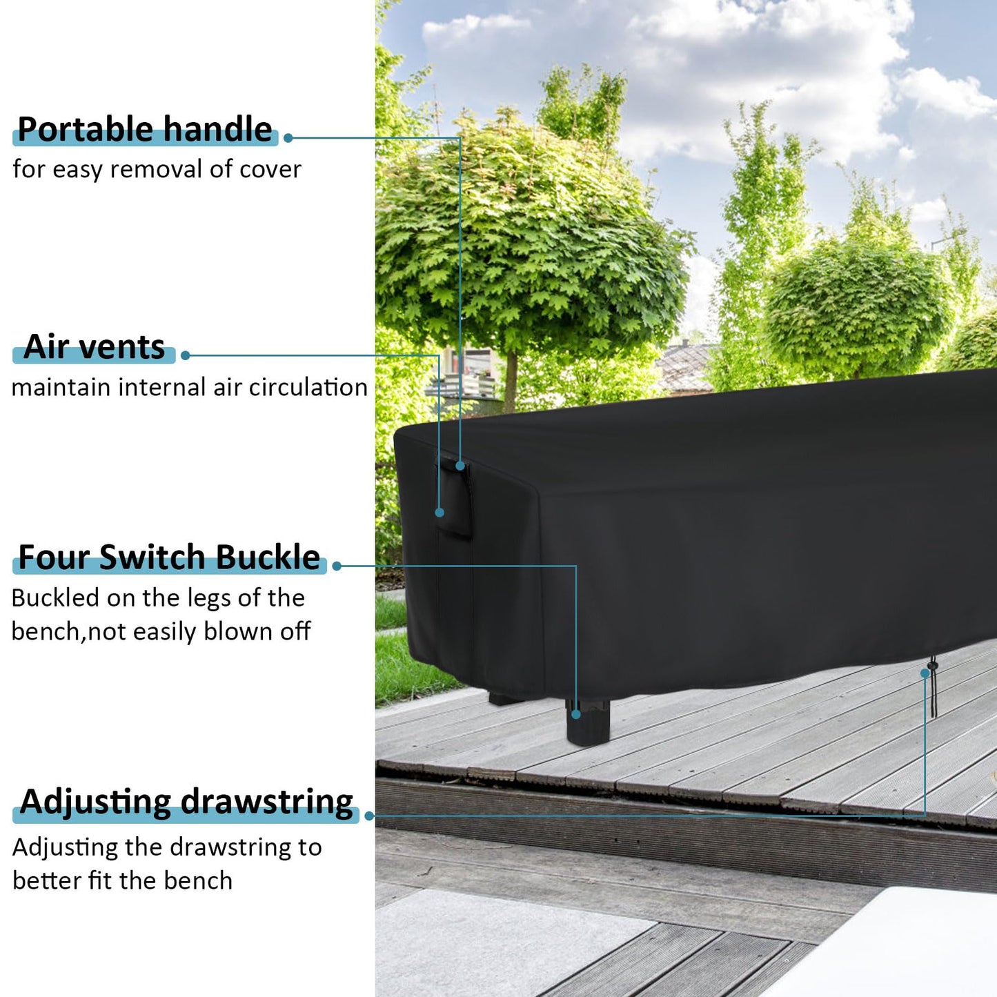 Kingling Outdoor Bench Cover Rectangle, Wood Bench Cover Waterproof Patio Bench Covers for Outdoor Furniture Long Chair Covers, 63" W x 15" D x 18" H