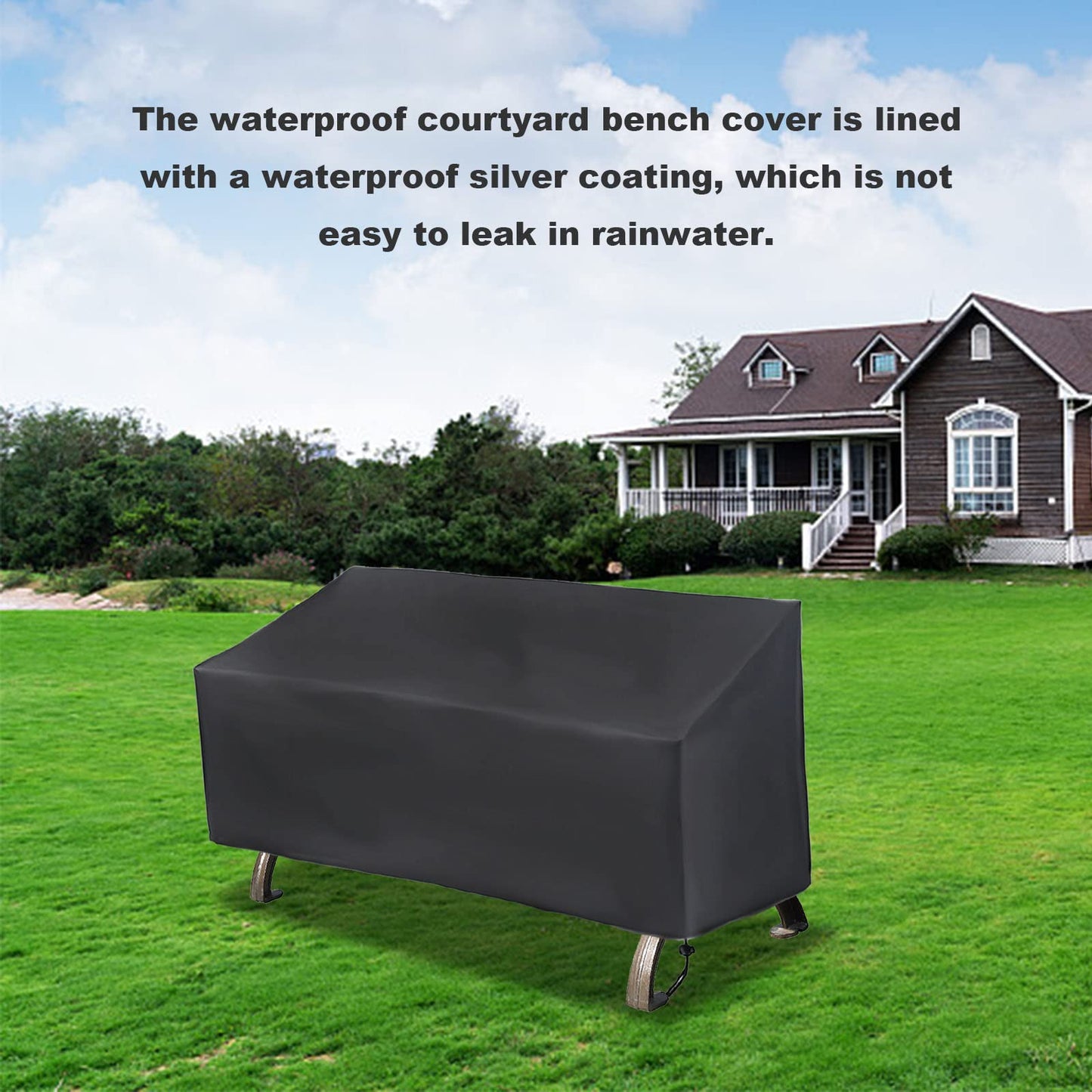 Hoypeyfiy Patio Bench Cover 52.8 x 26 x 35/24.8 Inch, Waterproof Outdoor Garden Bench Cover, Windproof Oxford Fabric Furniture Bench Cover with Drawstring and Storage Bag, Black