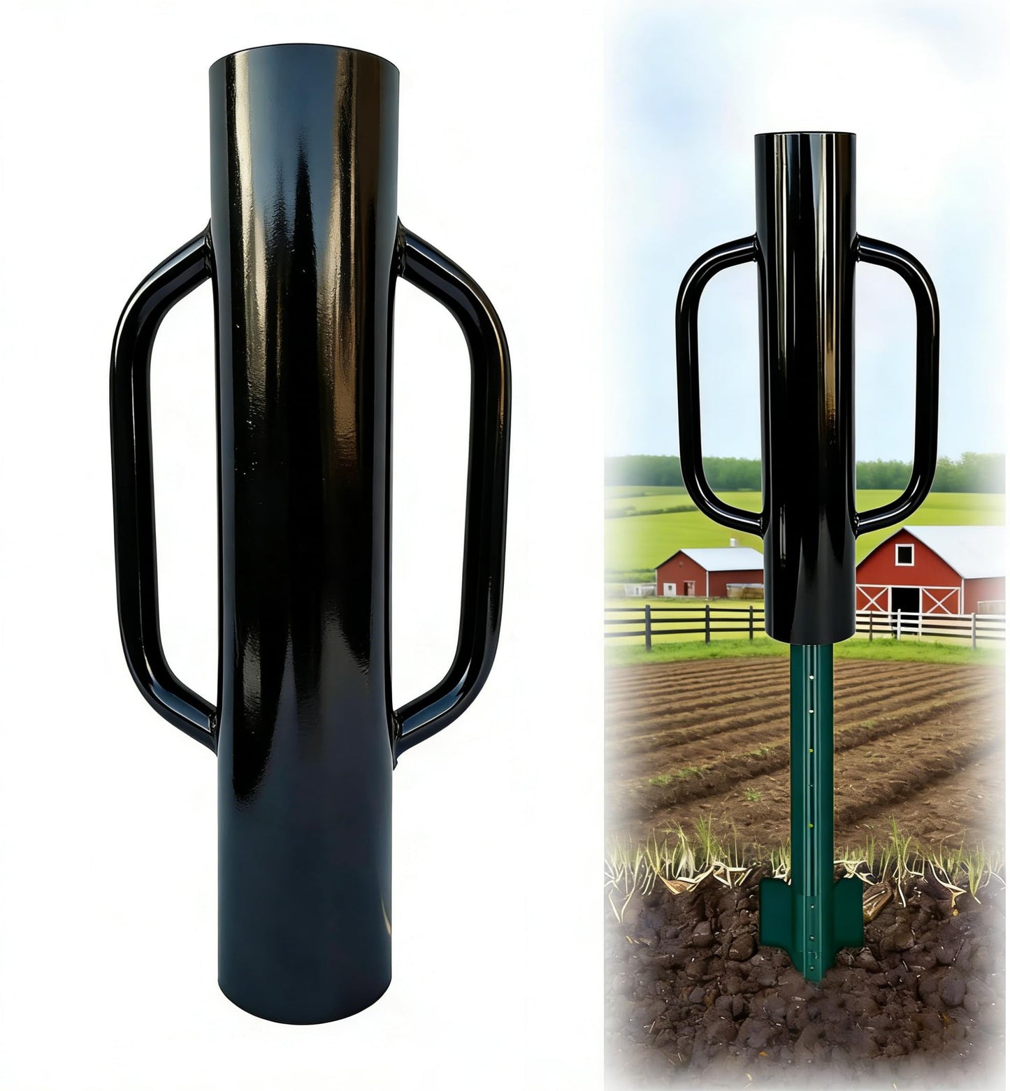 MTB Garden 1 Pack 16 inch Portable Post Driver with Handle, 8LB Black Iron T Post Digger Hand Post Rammer for Installing Fences, Fence Post Pounder Good for Small Projects