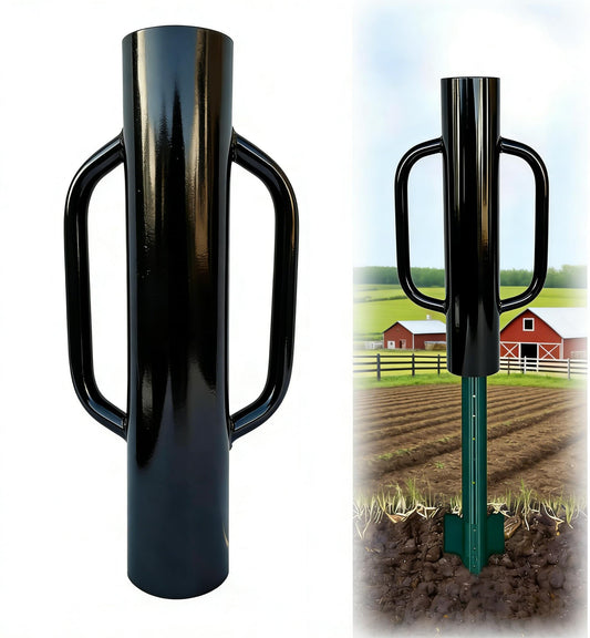 MTB Garden 1 Pack 16 inch Portable Post Driver with Handle, 8LB Black Iron T Post Digger Hand Post Rammer for Installing Fences, Fence Post Pounder Good for Small Projects
