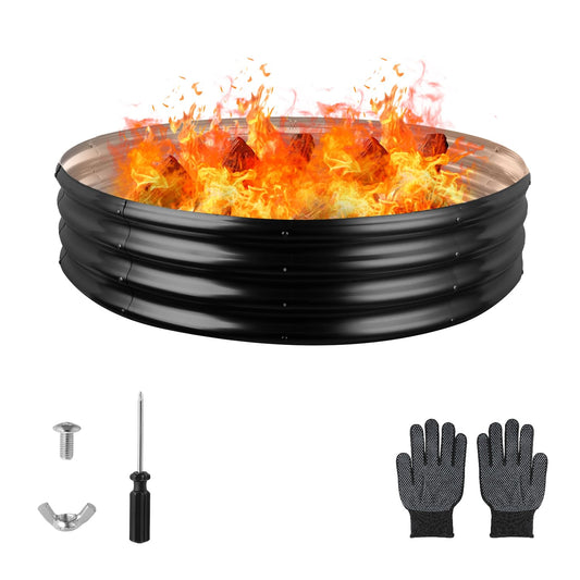 Raynesys 48 Inch Round Galvanized Fire Pit Ring, Round Galvanized Fire Ring, 4 Feet Diameter Round fire Pit, Outdoor fire Pit for Backyard, Camping, Bonfire, Black