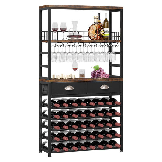 Homeiju Wine Cabinet with Storage, Wine Rack Freestanding Floor, 6-Tier with Tabletop, Drawer and Wine Storage for Home Bars