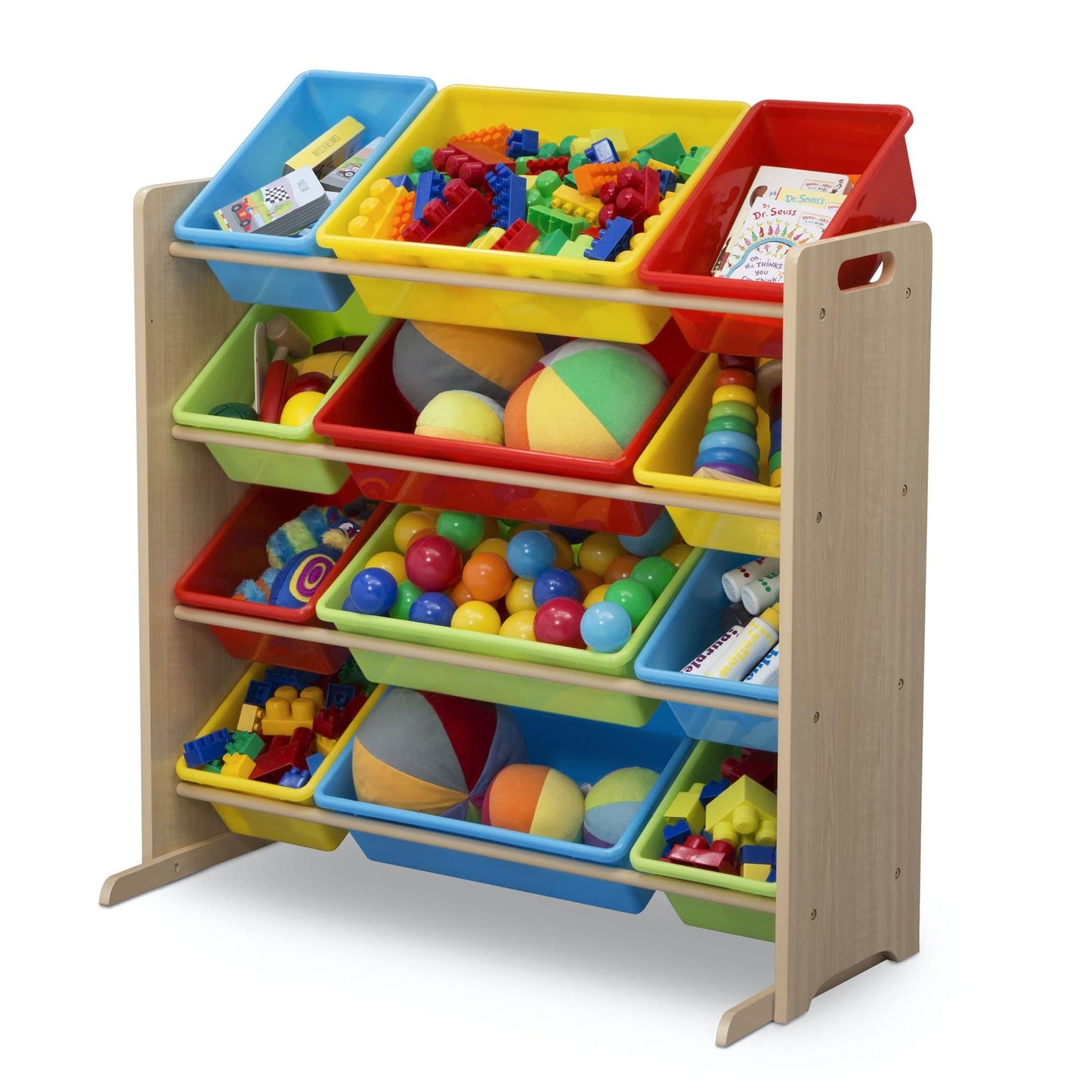 Delta Children Kids Toy Storage Organizer with 12 Plastic Bins - Greenguard Gold Certified, Natural/Primary