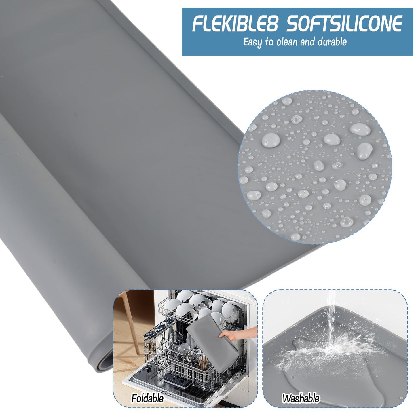 HFYZZ Snow Blower Mat, 27''x27'' Silicone Snowblower Drip Pan with Raised Edge for Garage, Electric Snow Shovel Mat Garage Oil Spill Protector Pad, Non-Slip No Splatter, Grey
