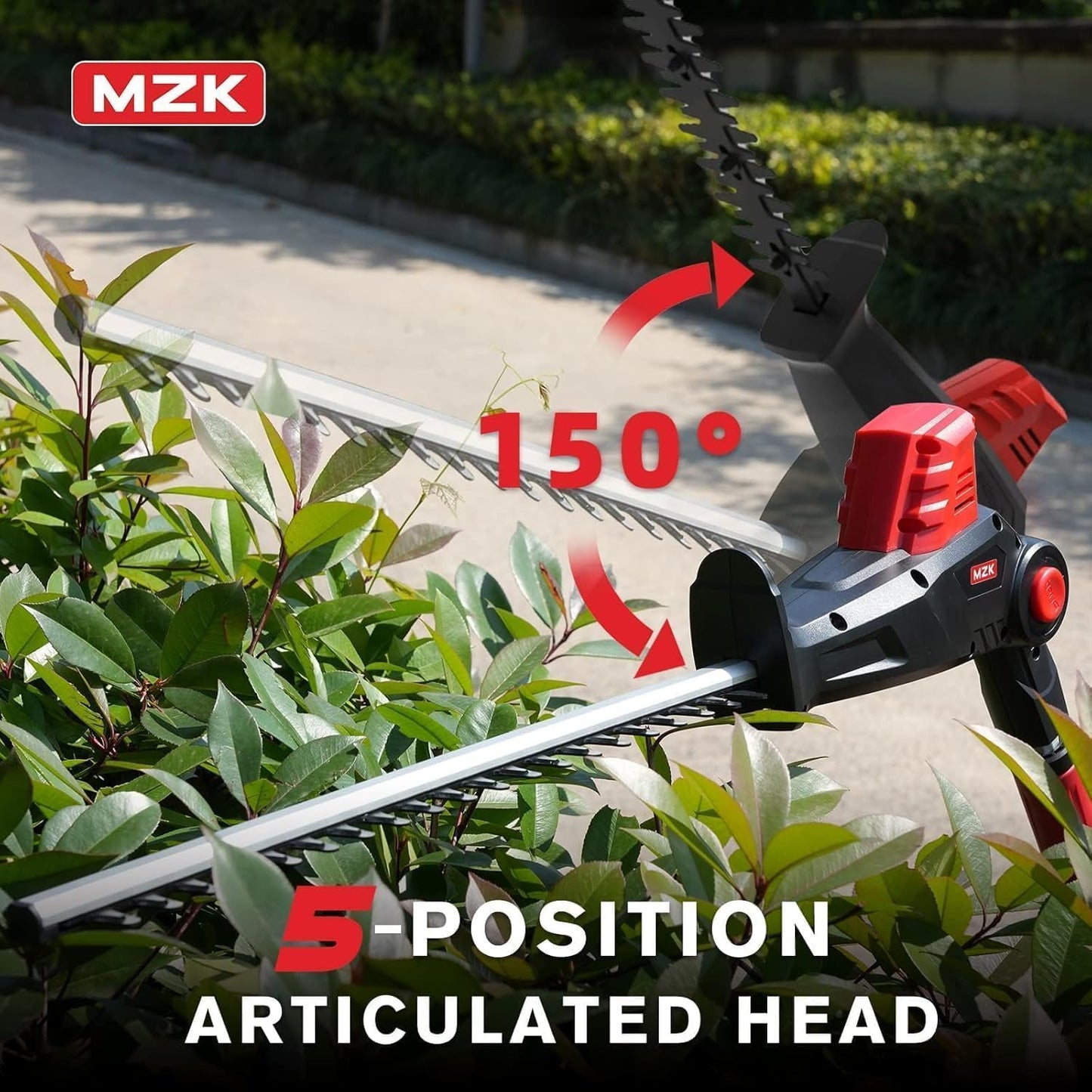 MZK 20V MAX 23-inch Cordless Pole Hedge Trimmer Attachment, 8-Feet Reach, Electric Hedge Trimmer with Extension Pole, Multi-Angle, for Garden Lawn Trimming(Two Batteries and Charger Included)