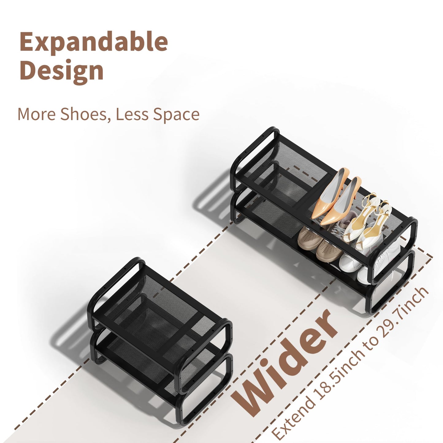 HDDTTZ 2 Tier Shoe Rack - Expandable Shoe Organizer for Closet