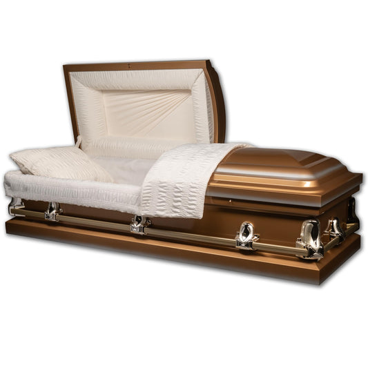 Rest In Power Steel Satin Sierra Funeral Casket for Adults – Burial Caskets for Humans with Premium Comfort Lining (Gold)
