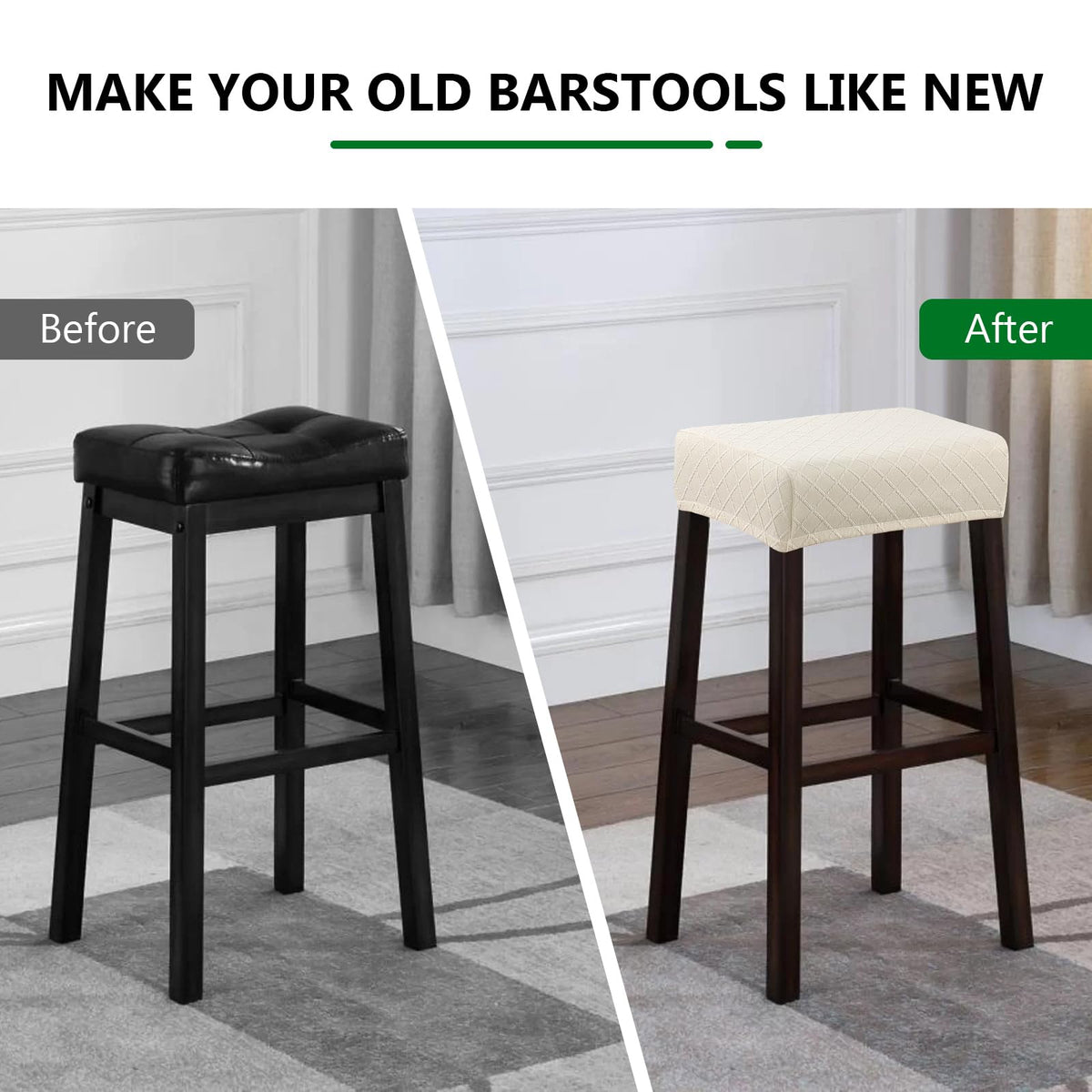 YISUN Stool Covers Rectangle - 4 Pack Stretch Waterproof Saddle Seat Cover Counter Bar Stools Bar Chairs Covers Kitchen Island Chairs Cushion Protector