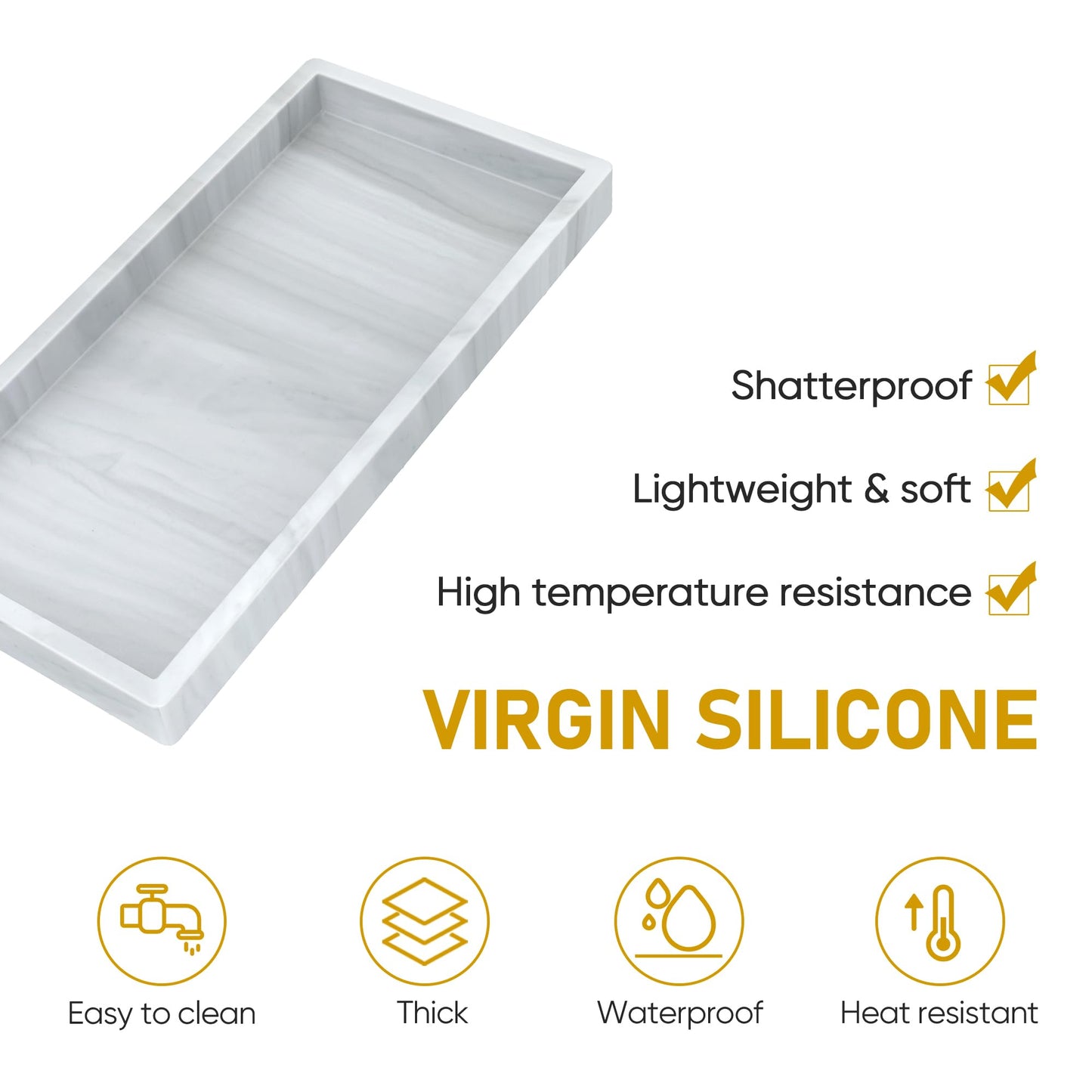 Silicone Bathroom Tray,Shatterproof Silicone Tray for Bathroom Counter,Small Vanity Tray for Bathroom Soap Dispenser Tray Toilet Tank-7.8 * 3.9in