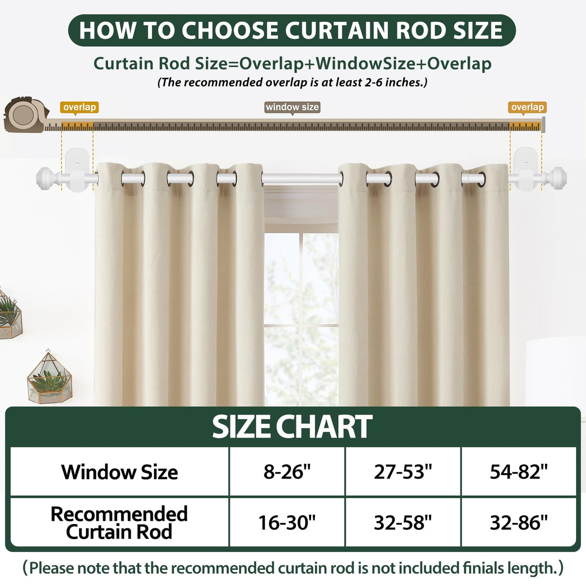 KAMANINA Curtain Rods No Drilling for Windows 32 to 86 Inches, White