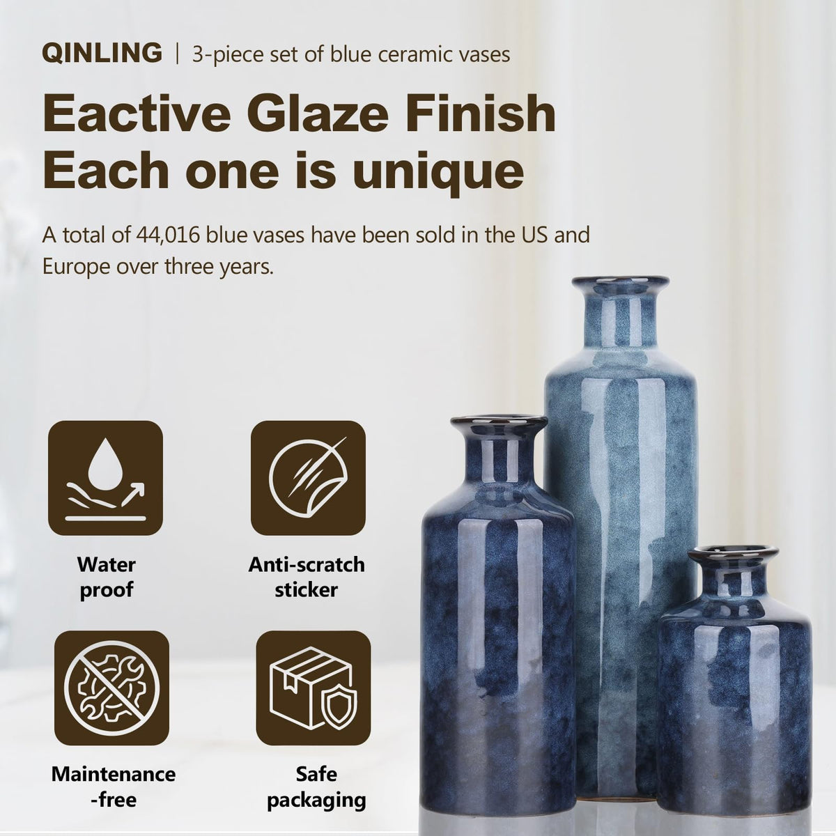 Blue Ceramic Vase Set - 3 Blue Small Vases