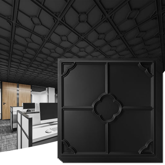 Art3d Drop Ceiling Tiles for Suspended Grid, 2 x 2 ft, 12-Pack, Black