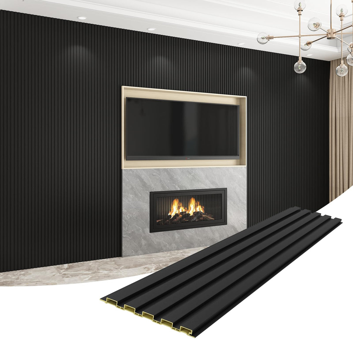 VESLARA Slat Wall Panel 8-Pack, 108’’x6.3’’, Black