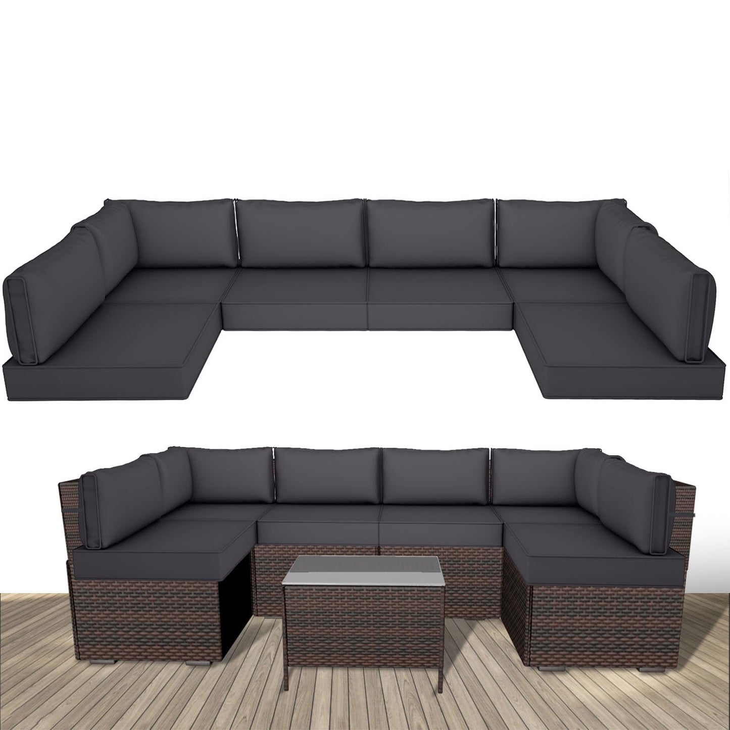 𝐔𝐩𝐠𝐫𝐚𝐝𝐞 14 Piece Outdoor Replacement Cushions Set for 6-Seat Sectional Sofa, 4 Inch Thick Patio Cushions, Waterproof & Fade Resistant, Deep Seat Outdoor Furniture Cushions - Dark gray