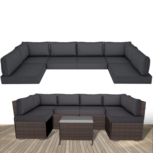 𝐔𝐩𝐠𝐫𝐚𝐝𝐞 14 Piece Outdoor Replacement Cushions Set for 6-Seat Sectional Sofa, 4 Inch Thick Patio Cushions, Waterproof & Fade Resistant, Deep Seat Outdoor Furniture Cushions - Dark gray