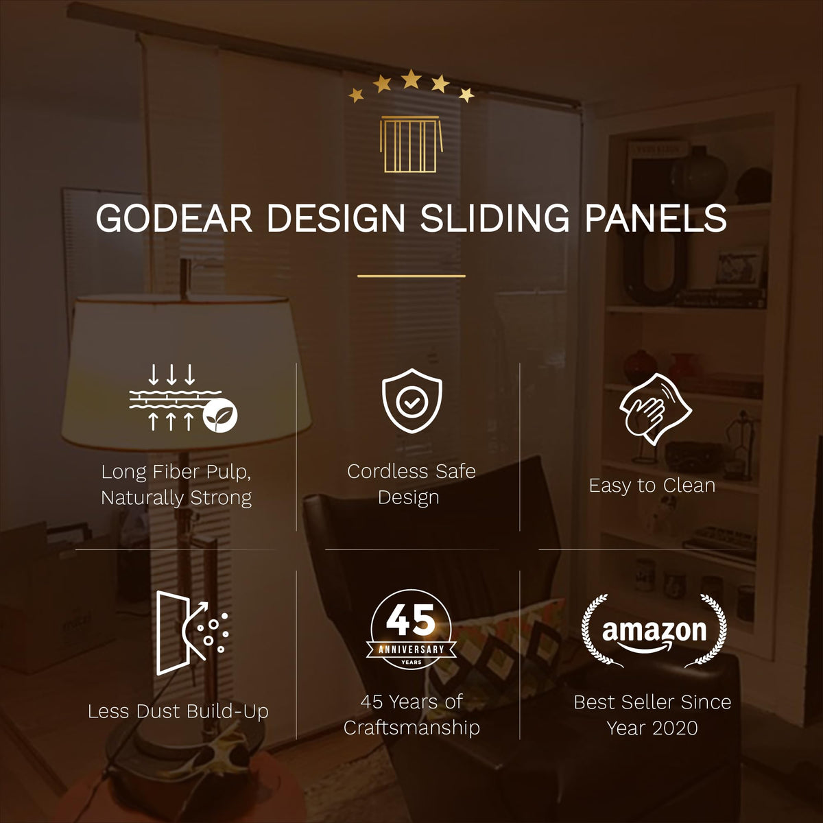 GoDear Design Blackout Sliding Door Blinds 45.8"-86" x 96", Snowfall Night