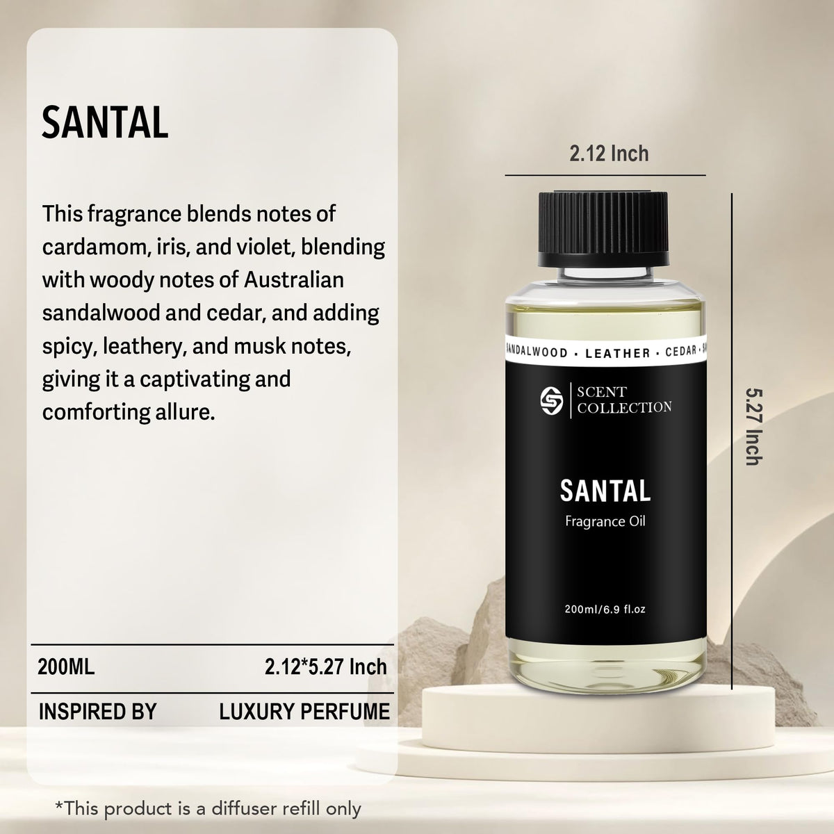 Luxury Hotel Scent Santal Diffuser Oil 200ml Waterless Sandalwood Refill