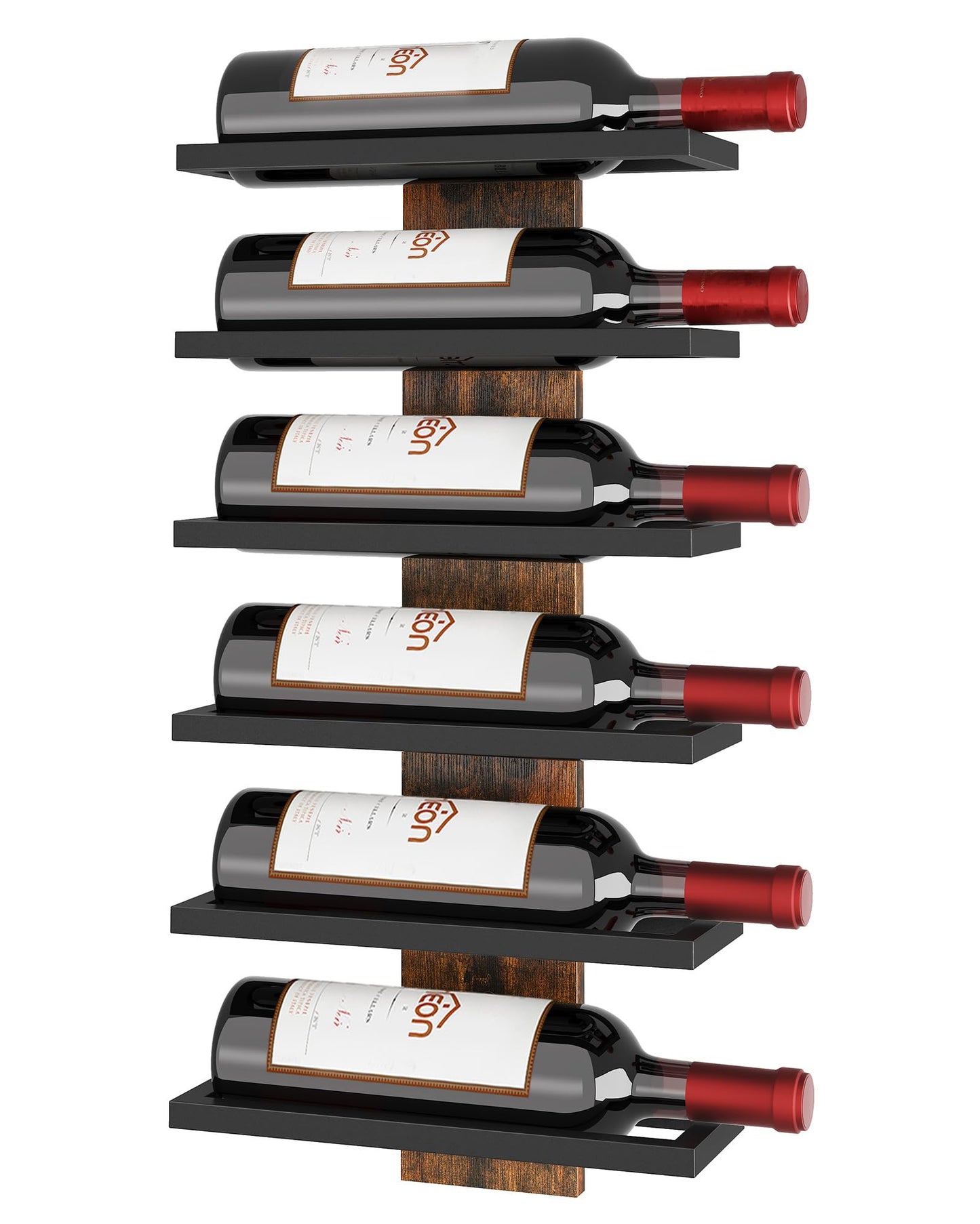 Hoctieon 6 Tier Wall Mount Wine Rack, Wall Mounted Wine Bottle Racks for Display and Storage, Hanging Bottle Holder for Living Room, Dining Room, Bar, Wine Cellar, Rustic Brown