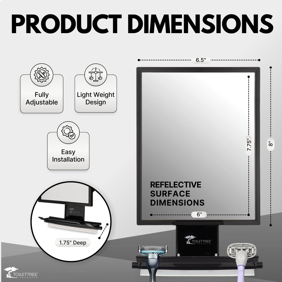 ToiletTree Products Fogless Shower Mirror - Anti-Fog Mirror - Adjustable Shaving Mirror with a Squeegee - Rust-Proof, Impact-Resistance Bathroom Shower Mirror - Tall