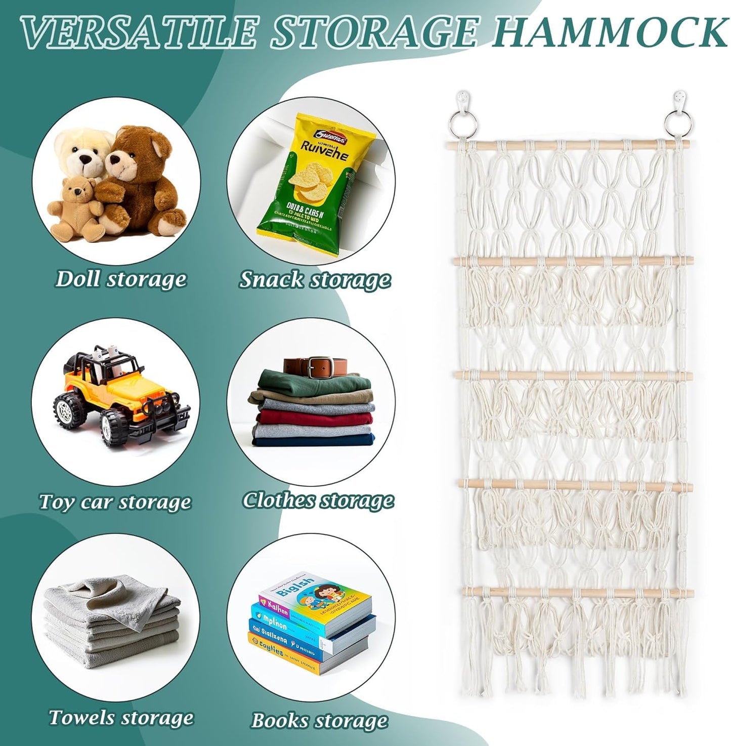 Qoroos 42cm Wide Over The Door Stuffed Animal Storage- 5-Tier Stuffed Animal Hammock For Toy Plush Hammock Hanging Net Big Girls Toddler Large Bag Animals Stuffy Behind