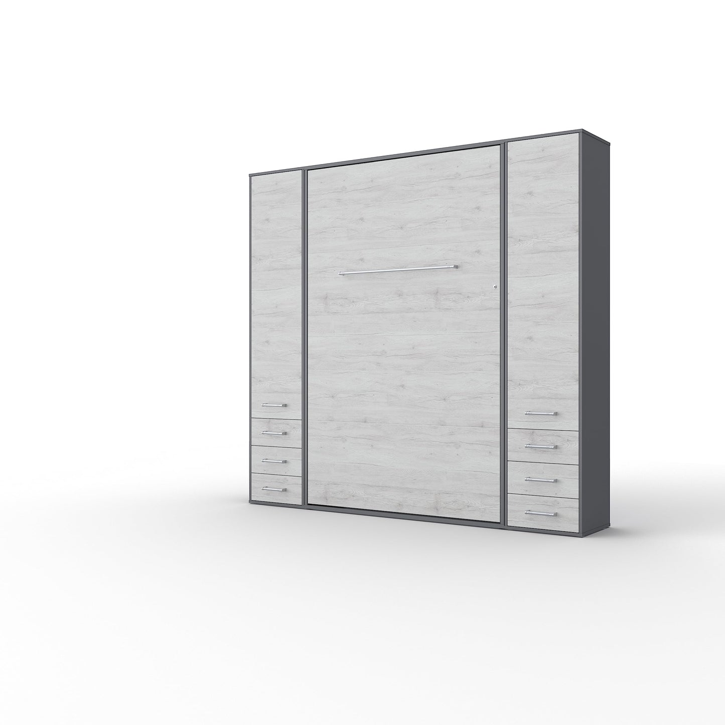 MaximaHouse Contempo Vertical Wall Bed, Full XL Size with 2 cabinets (Grey/White Monaco)