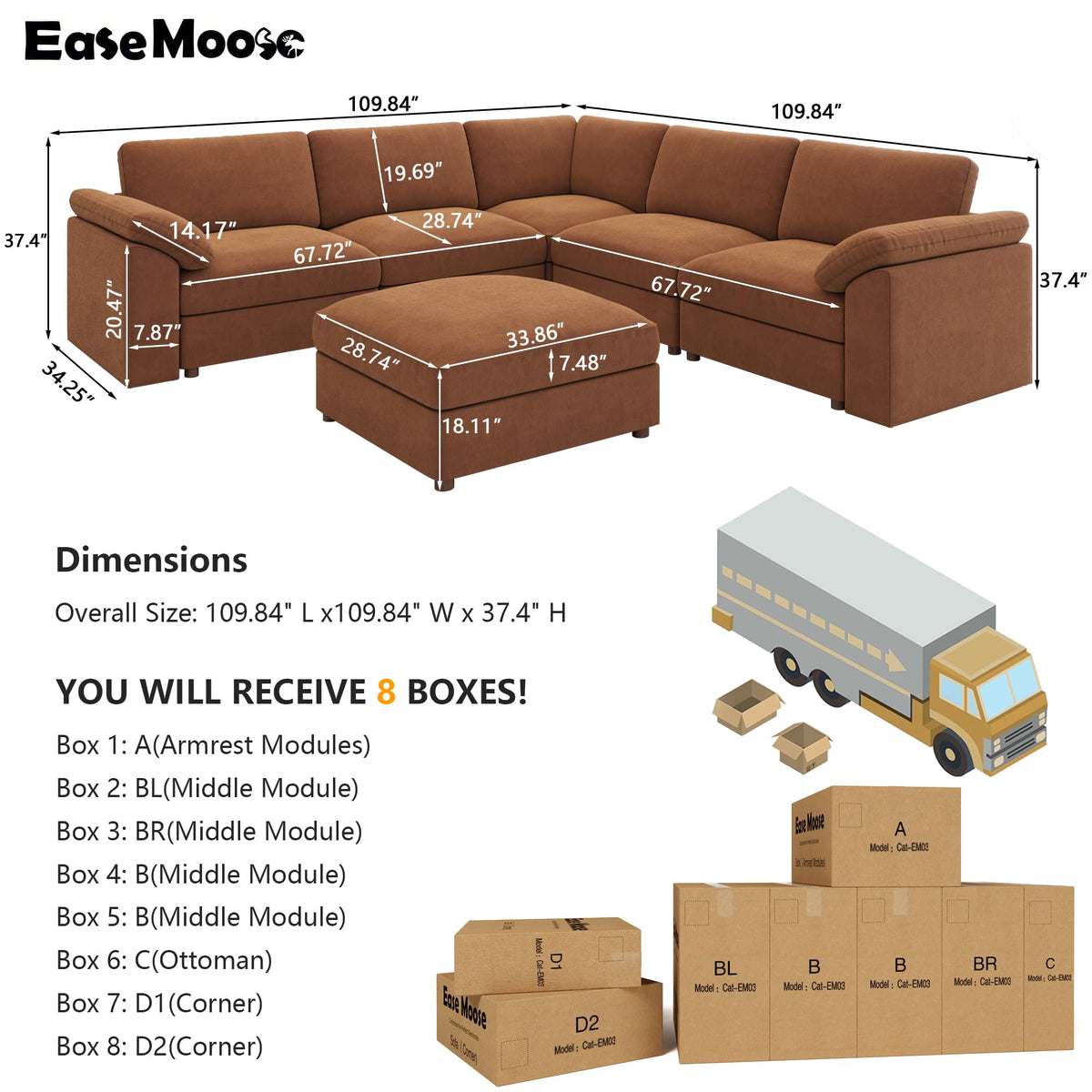 EASE MOOSE Sectional Modular Sofa,Luxury Comfty Deep Seat Couch
