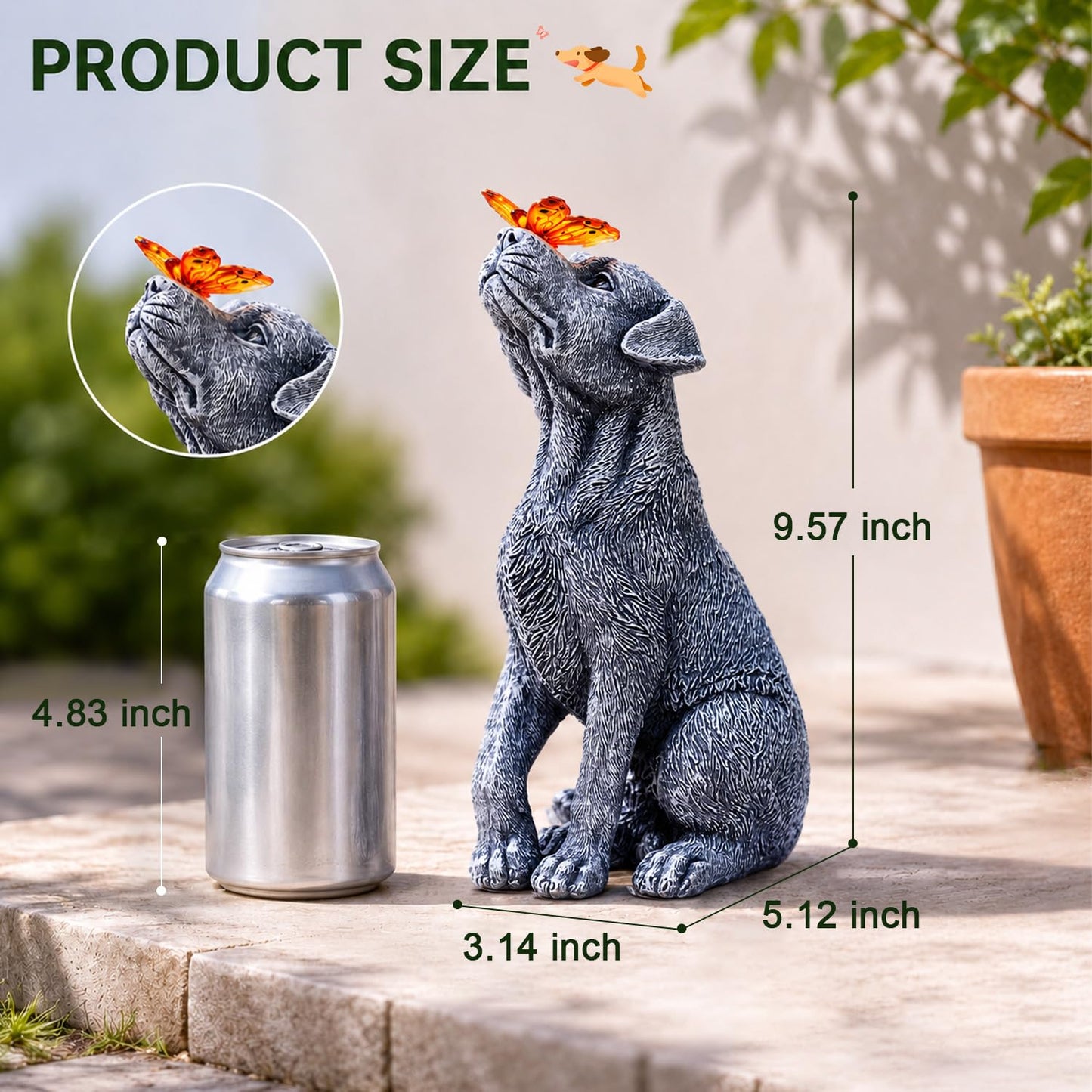 Goodeco Dog Statue with Solar Butterfly - Ideal Gifts for Mom, Dad or Birthdays, Beautifully Crafted Outdoor Decorations to Wow Your Guests