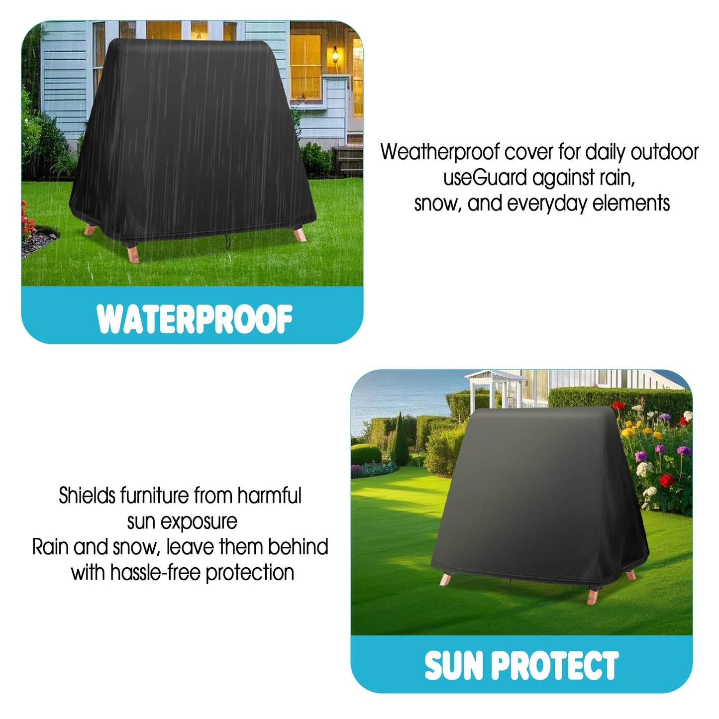 Fizentia Swing Cover,Waterproof 72 Inch Covers for A Frame Patio Porch Swings,Outdoor Glider Hammock Swing-Covers Windproof and Sun Protect with Drawstring and Buckles (Only-Cover)