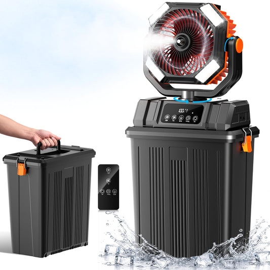 Etholzon 40000mAh Misting Fans for Outside, 15L Large Tank Portable Misting Fan, Battery Powered Outdoor Mister Fan with Remote & LED Light, Wide 270° Coverage for Camping Patio Backyard