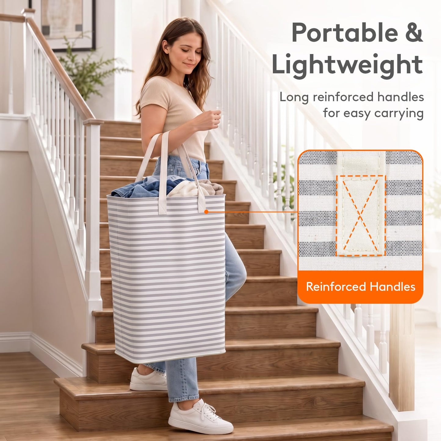 Lifewit 80L Large Laundry Baskets, 2 Pack, Reinforced Handles, Grey