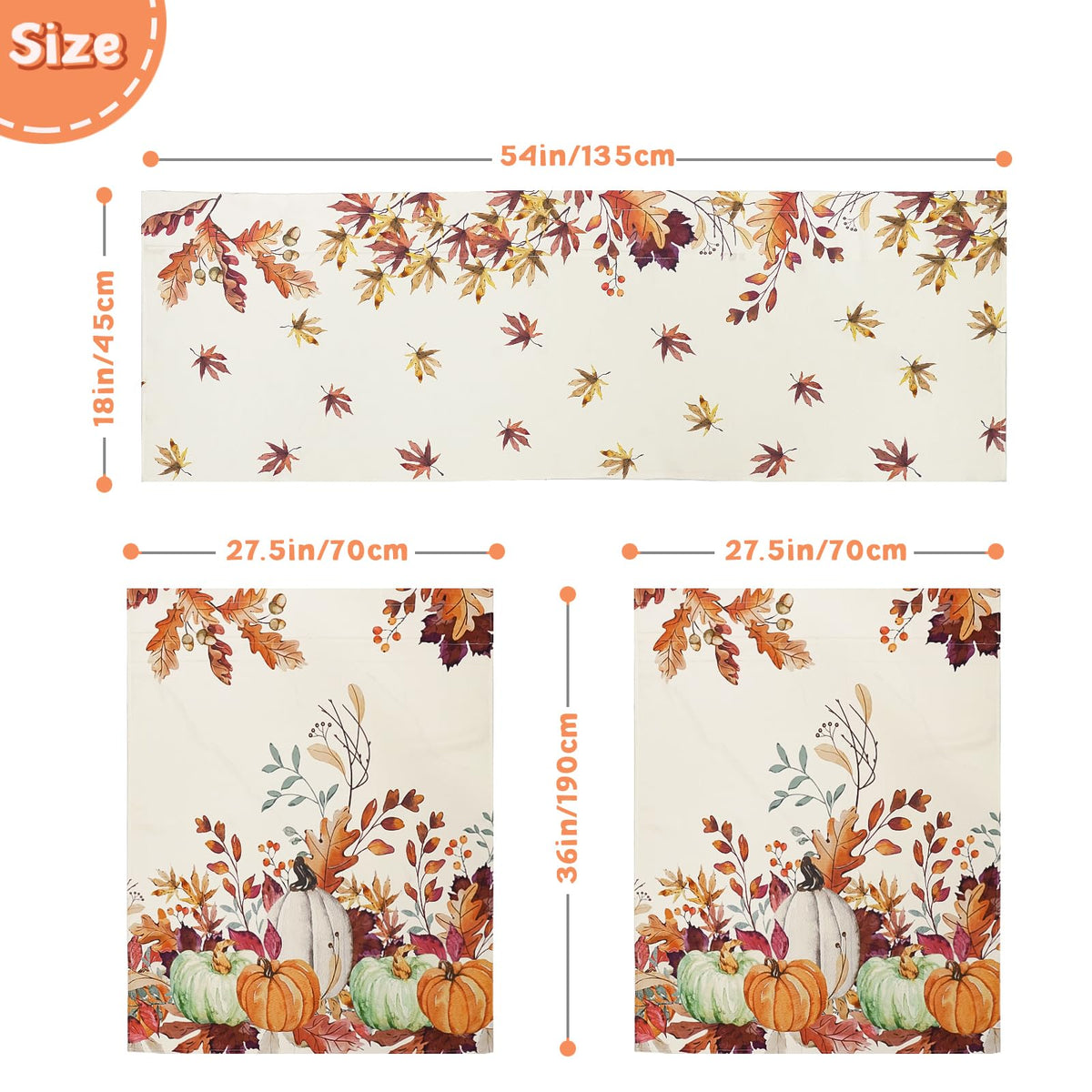 Zifmrtrwn Fall Kitchen Curtains 3 Piece Set Pumpkin Maple Leaves Curtains Valance & Tiers for Kitchen Home Indoor Cafe 36 Inch Short Window Curtain Over Sink Window Farmhouse Thanksgiving Decor