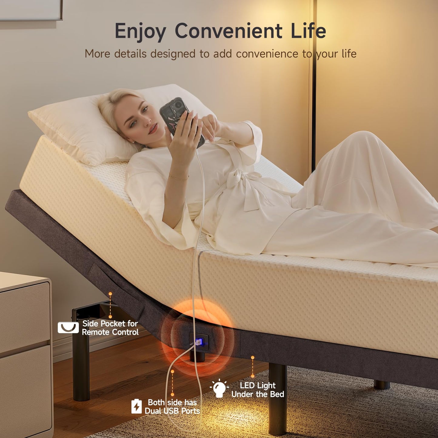 ONBRILL Twin Adjustable Bed Frame with Wireless Remote, Electric Bed Base w/3 Massage Modes, Zero Gravity Bed, Head and Foot Incline, 3 Mins Fast Assembly, 2 USB Ports, Memory Pre-Sets, Anti-Snore