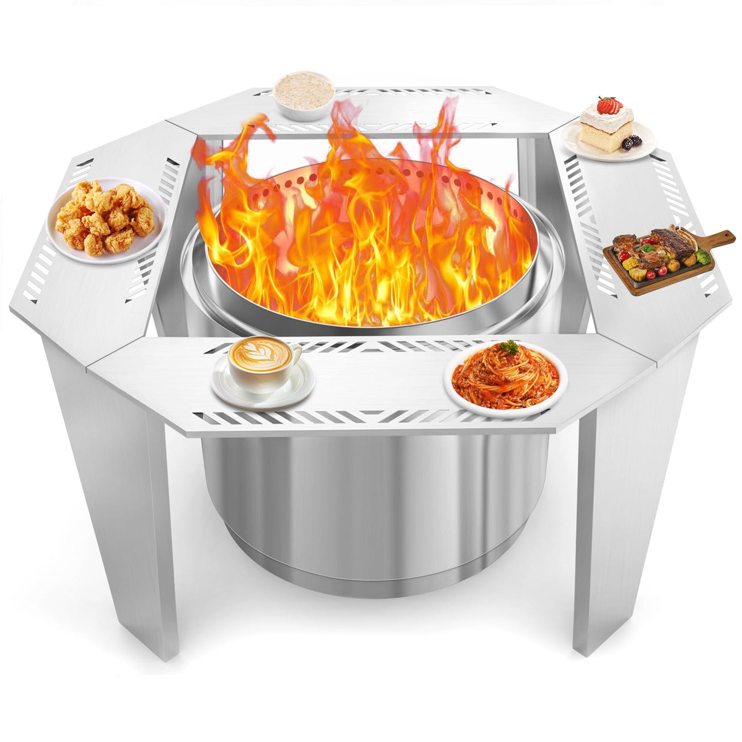 Uniflasy Fire Pit Surround Table for Solo Stove Yukon– Adjustable 41"/48" Stainless Steel Tabletop with Safety Barrier, Fits Yukon, Bonfire, Ranger, Tiki, Outdoor Table for Smokeless Fire Pit
