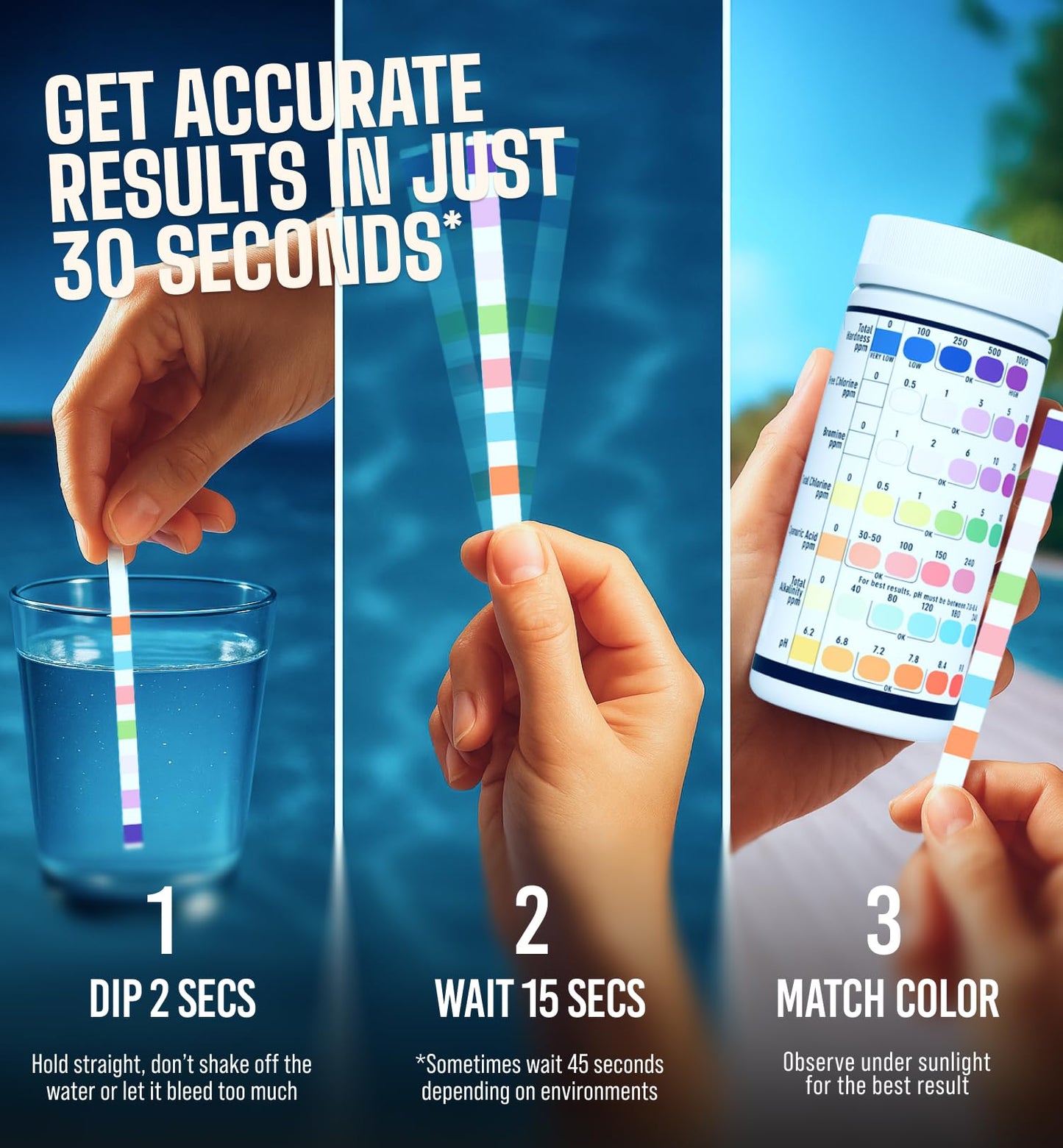LIME POOL 162 Pcs 7-Way Hot Tub, Spa & Pool Test Strips - Accurate Readings in 15 Seconds