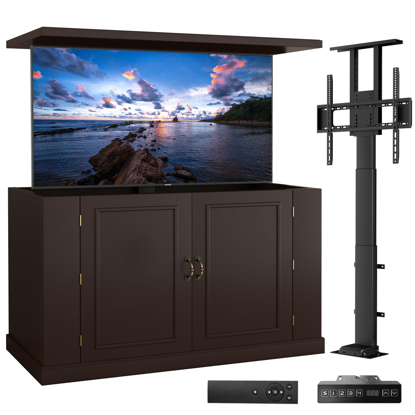 TV Lift Cabinet for 32-50” TVs, Hidden Motorized Indoor/Outdoor TV Cabinet with Remote Control, Lifting Indoor TV Stand with Motorized Vertical Stand Lift，End of Bed TV Stand