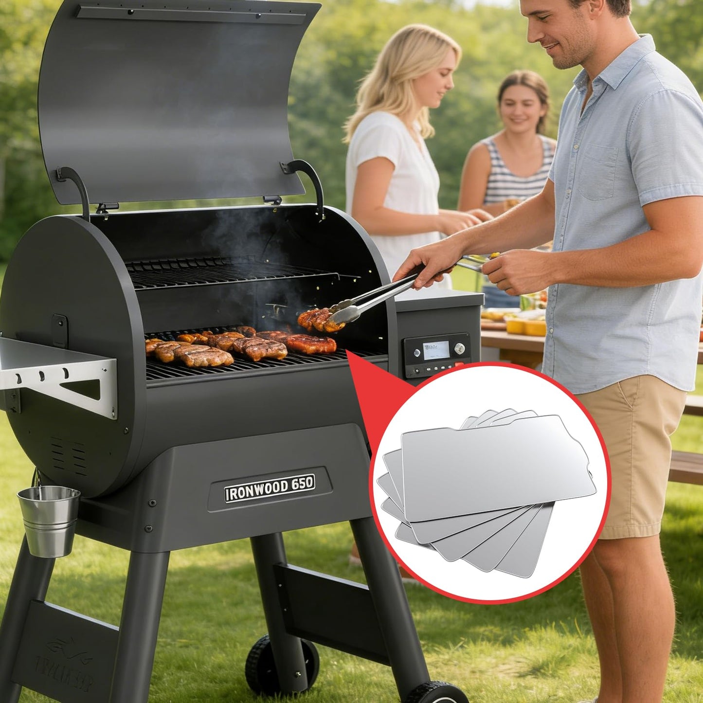 WEBROIL 6 Packs BAC506 Drip Tray Liners for Traeger Ironwood 650 Series Grills, Heat-Resistant Foil Liners for Traeger Pellet Smoker Grill Accessories, Aluminum Tray for Catching Grease 22" x 15.5"
