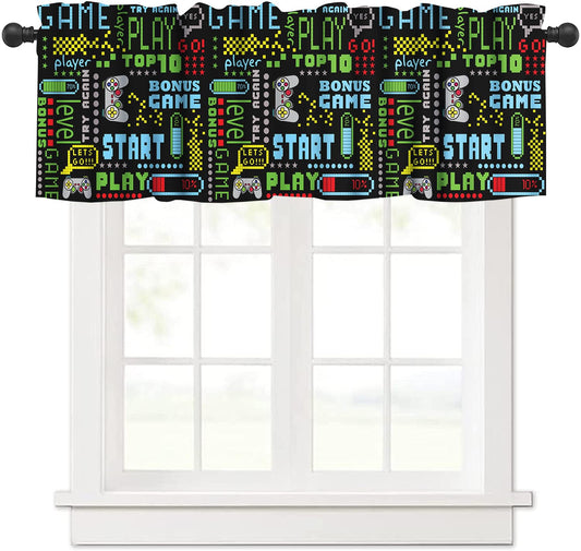 YSWOW Kids Gamer Valance Curtain for Boys Nursery Playroom Room Decor Colorful Pixel Style Gamepad Art Printed Window Drapes W54xL18in Fabric 1 Panel