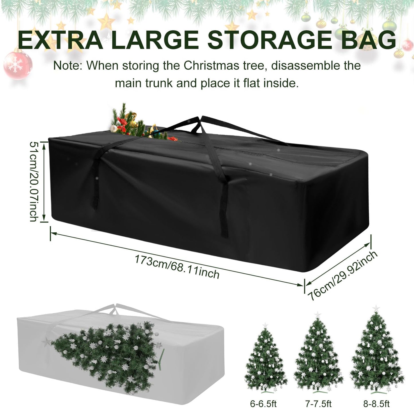 2 Pack Patio Furniture Storage Bag Extra Large Protective Cushion Cover with Zippered Waterproof for Patio Furniture with Zippers and Handles Size 68 inch L x 30 inch W x 20 inch H (2)