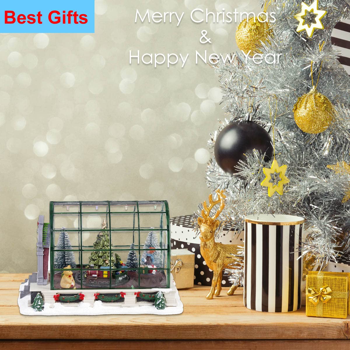 innodept12 Animated Lighted Christmas Village Greenhouse
