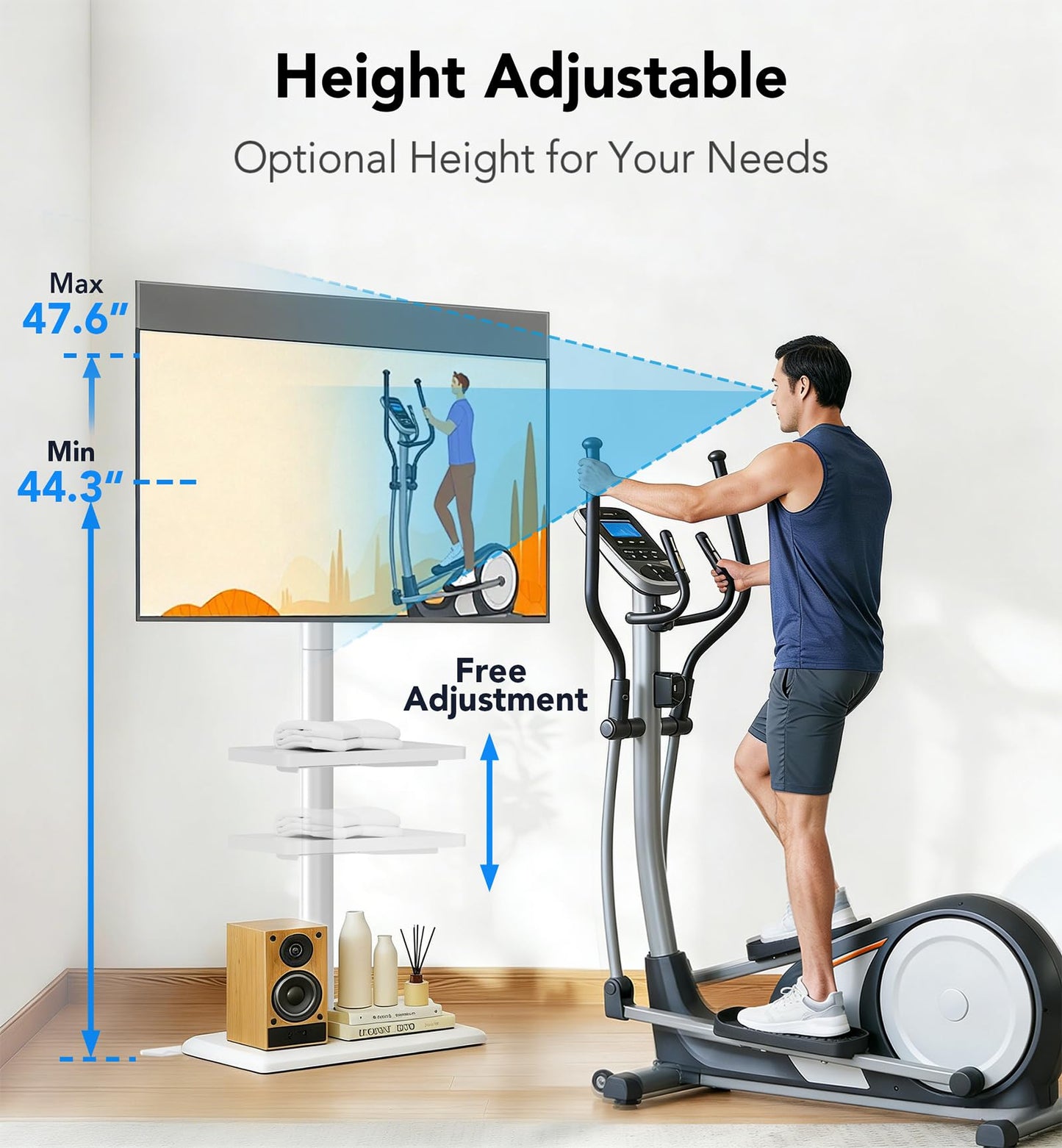 AX WABER Floor TV Stand with Mount for 26-55 inch TVs up to 77 lbs, Height Adjustable Swivel Tilt TV Stand with Wood Base & Shelf, Saving Space Design for Bedroom, Living Room and Corner, White