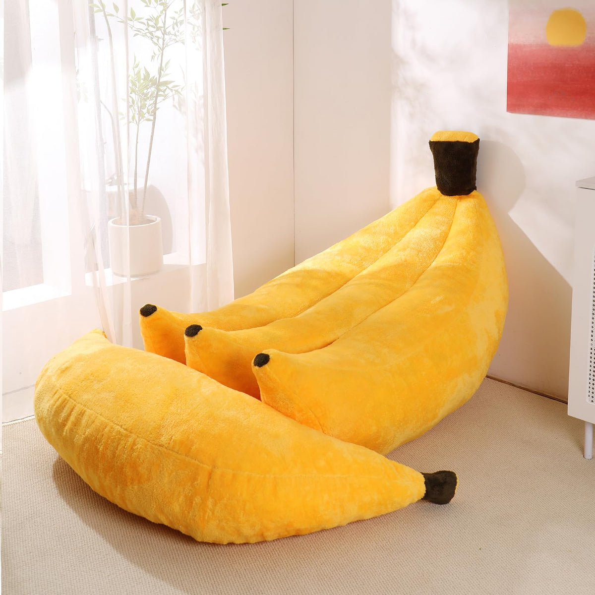 IEVENW Banana Bean Bag Chair with Ottoman, Floor Sofa Bed with Footrest