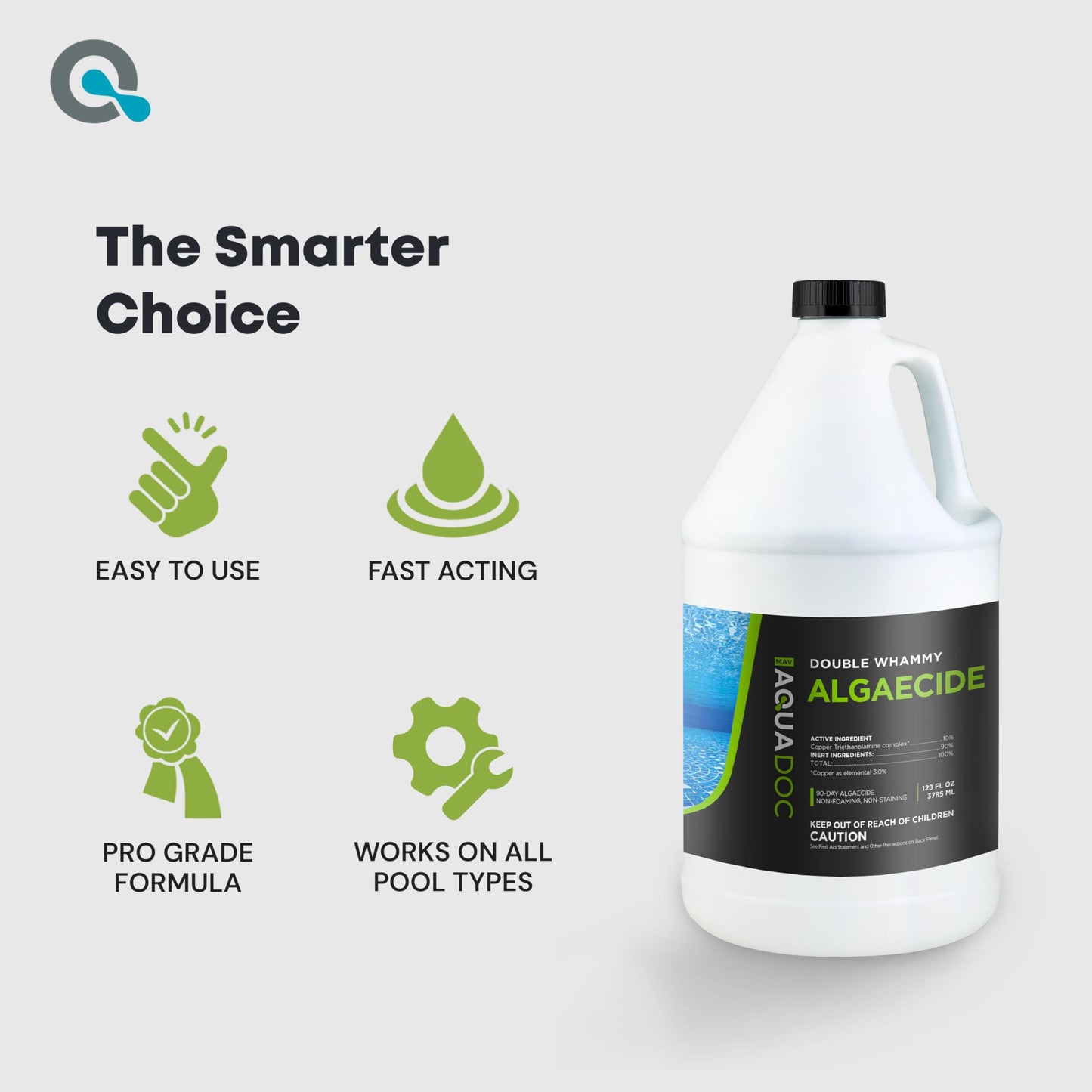 Copper Pool Algaecide for Swimming Pools - 128 oz - 90 Day Algaecide for Inground & Above Ground Pools, Helps Prevent & Remove Green, Mustard, Black Algae - AquaDoc