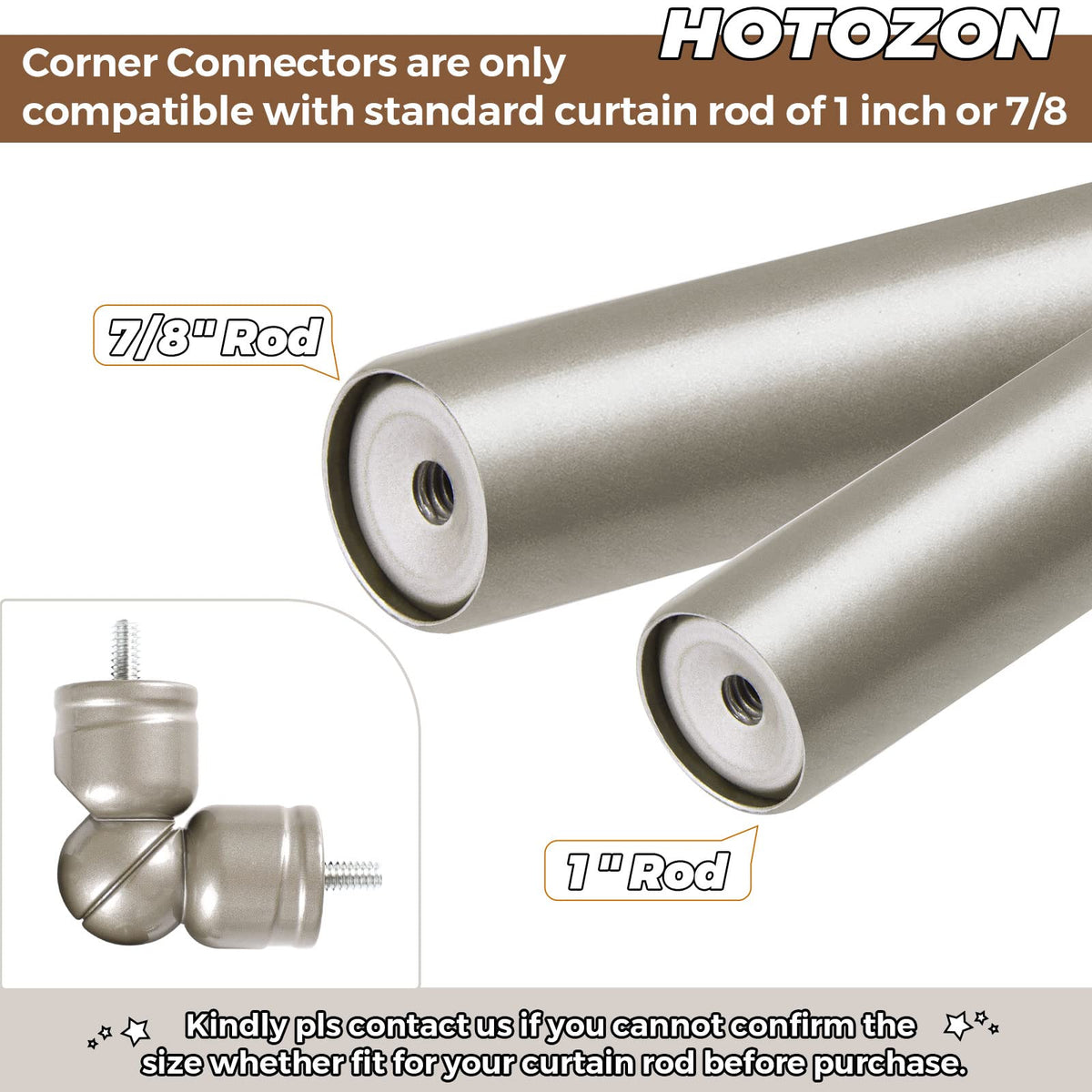 HOTOZON Corner Connector 2 Pack for 1" and 7/8" Diameter Rod, Silver