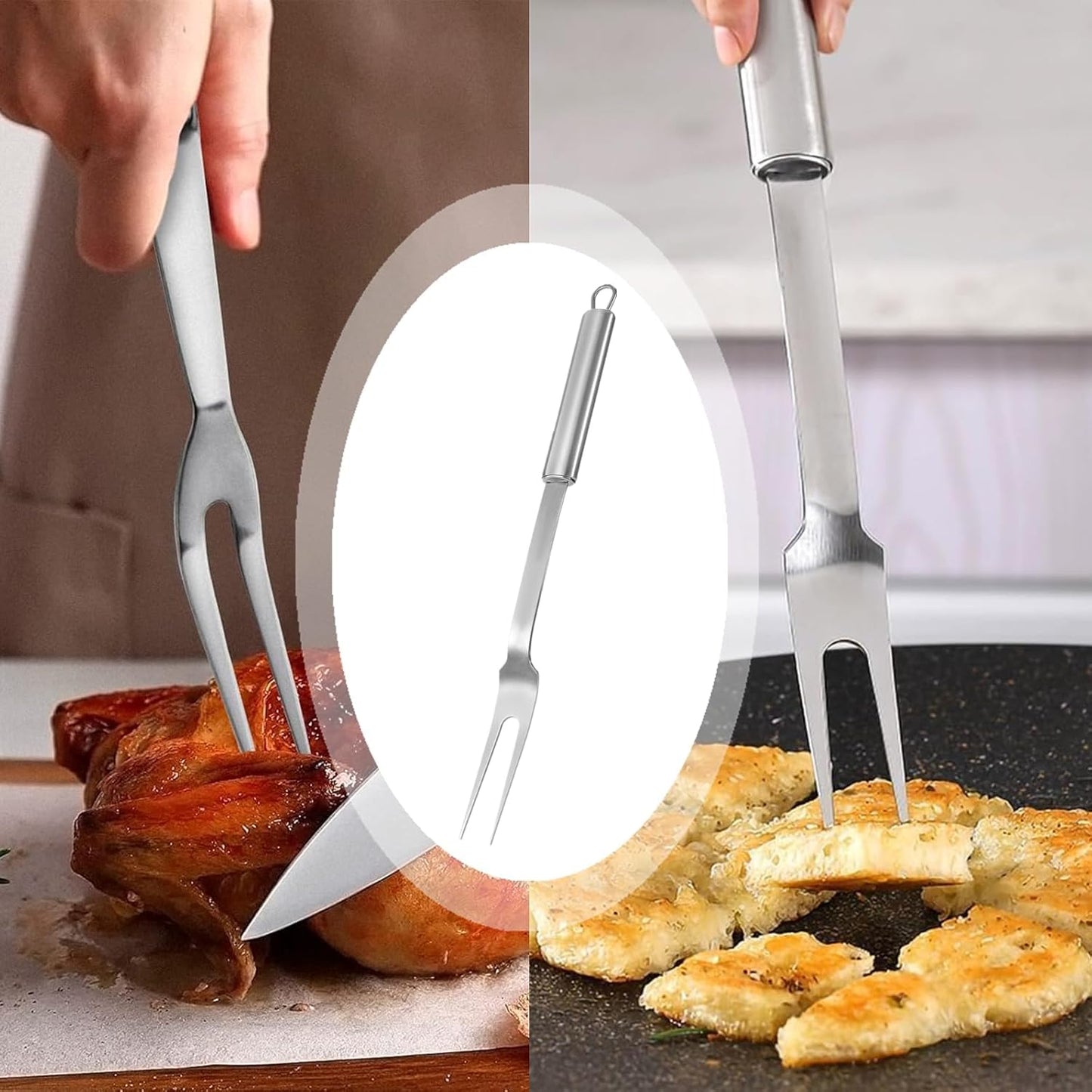 Stainless Steel Meat Forks, Two Pronged BBQ Grilling Forks for Cooking, 13 Inch, 2 Pack