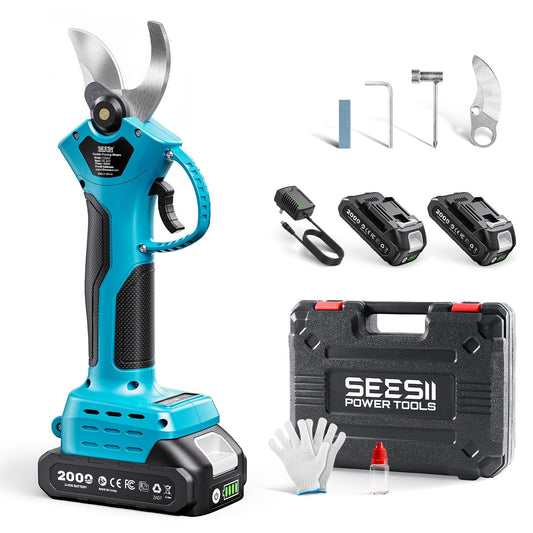 SEESII Electric Pruning Shears, 1.4" Cutting Cordless Power Pruner, 2×2000mAh Batteries, Brushless Motor, Extra SK5 Blade, 2 Modes Battery Powered Branch Cutter for Garden Tree Trimming