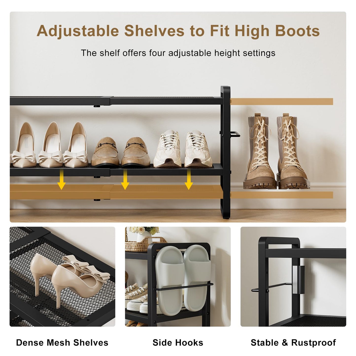 Gasvadivum 2 Tier Expandable Shoe Rack for Closet, Adjustable Heavy Duty Metal Shoe Organizer Shelf for Entryway, Stackable Shoe Stand Holder for Garage, Bedroom, Door Entrance, Black