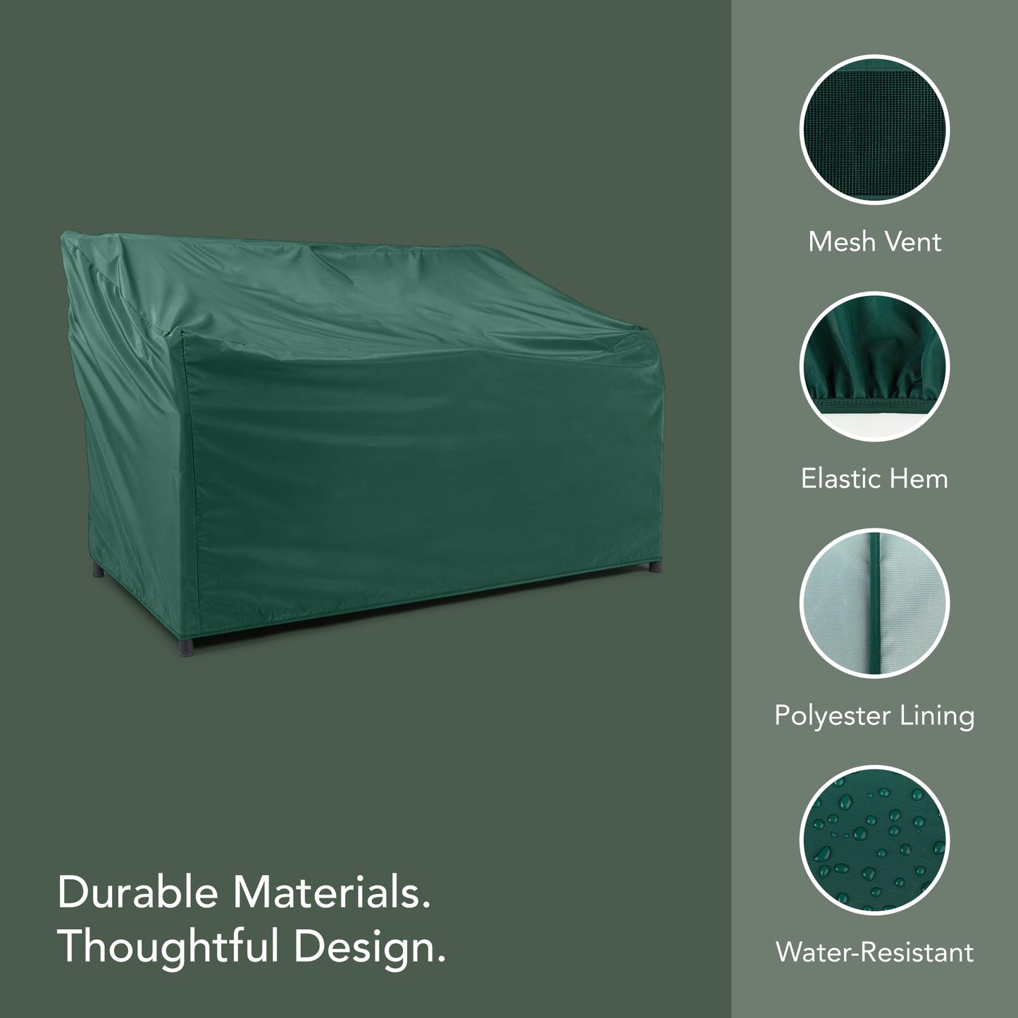 Covermates Classic Outdoor Glider Cover – Durable 12-Gauge Vinyl with Polyester Lining, Elastic Hem & Mesh Vent for Moderate Weather Patio Furniture Protection , 56W x 34D x 38H, Green
