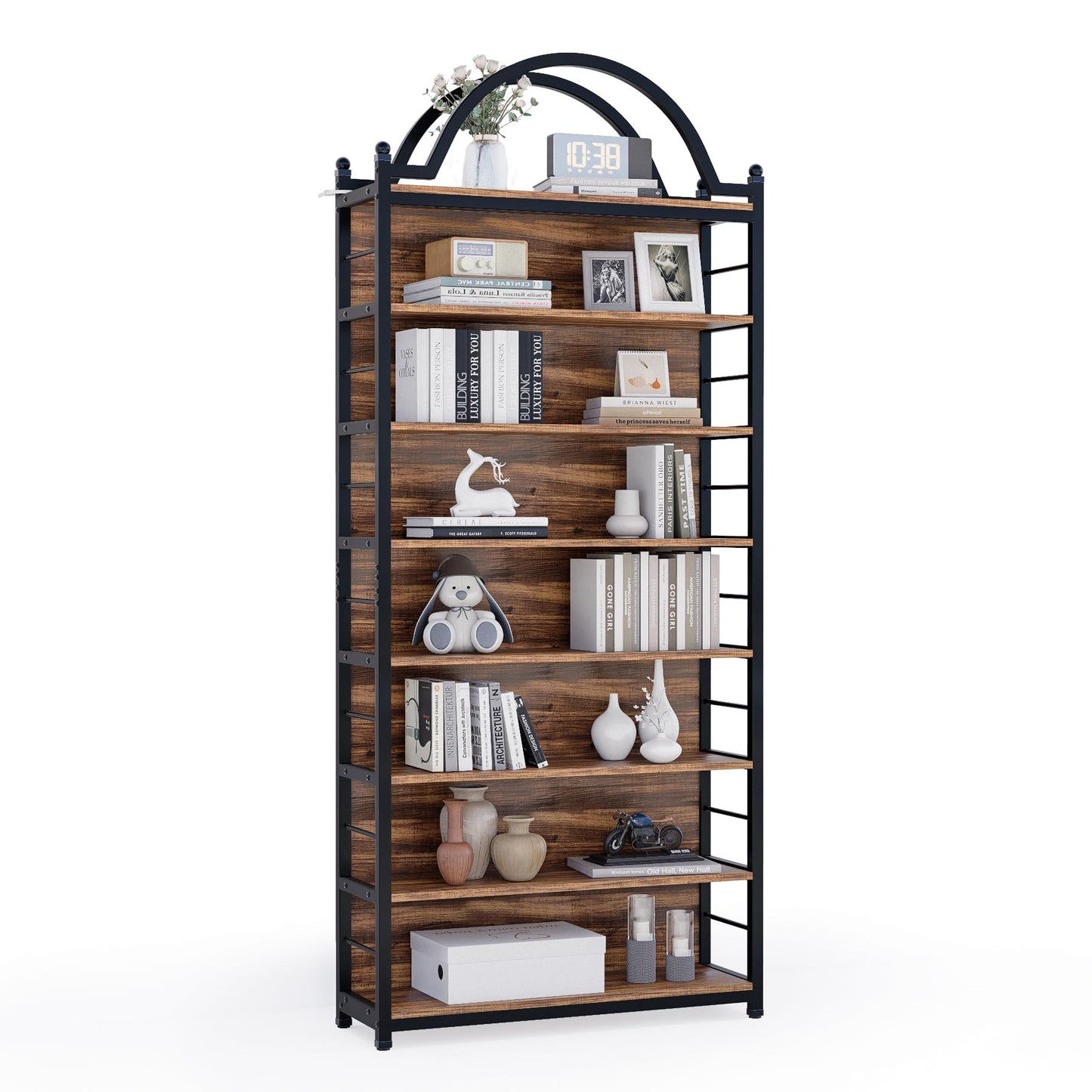 MUVJUG CD Storage Rack Holds 400+ CDs, 8-Tier CD DVD Storage Tower Organizer, Large Media Storage Shelf with Adjustable Feet for Living Room Bedroom Home Entertainment, Rustic Brown